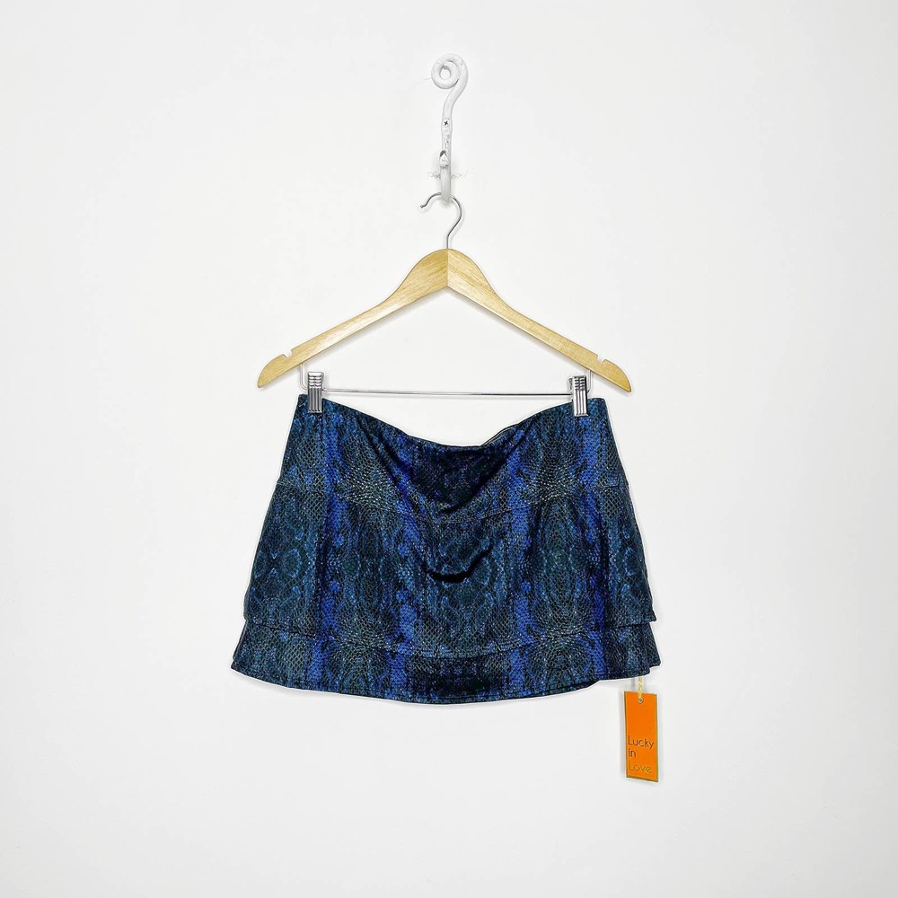 Lucky in Love BIRQUE 12" TENNIS skort black saphire python golf Womens Large L